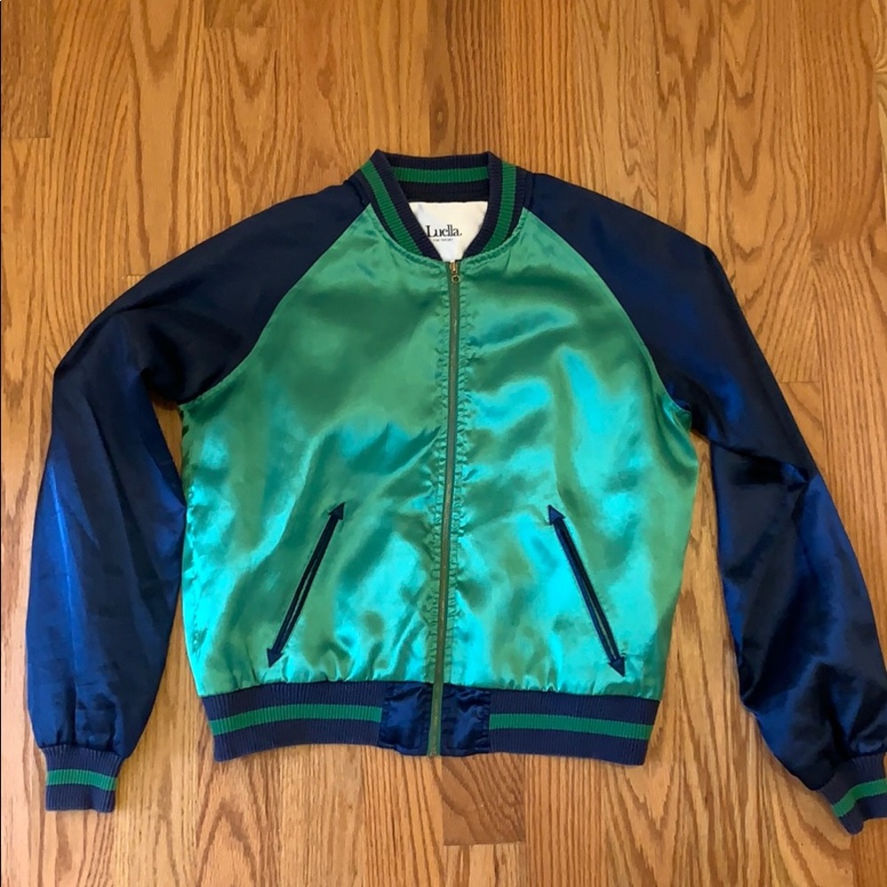 Shiny Green & Navy Bomber Jacket